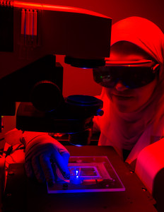 Aliaa Shallan in the Lab Testing her Device Performance (Credit Aemi Abdul Keyon, UTAS)
