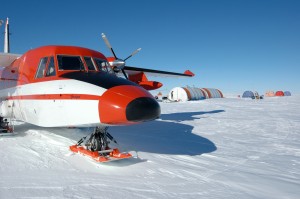 CASA aircraft at field camp. Credit: Mike Craven, Australian Antarctic Division (AAD)