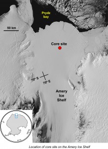 Amery Ice shelf and location of base camp