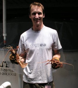 Dr Nick Wade during his PhD research on the western rock lobster, Panulirus cygnus. Photo credit: Nick Wade, UQ.